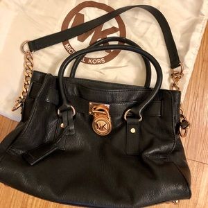 Michael Kors Hamilton Black Leather Satchel